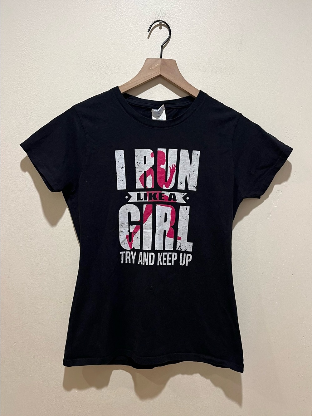 Run Like a Girl Black and Pink Port & Company T-Shirt - Women’s Size Small